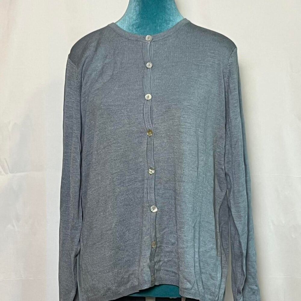 Vintage Victoria Holley Silk Blend Cardigan Sweater Slate Blue size large preppy